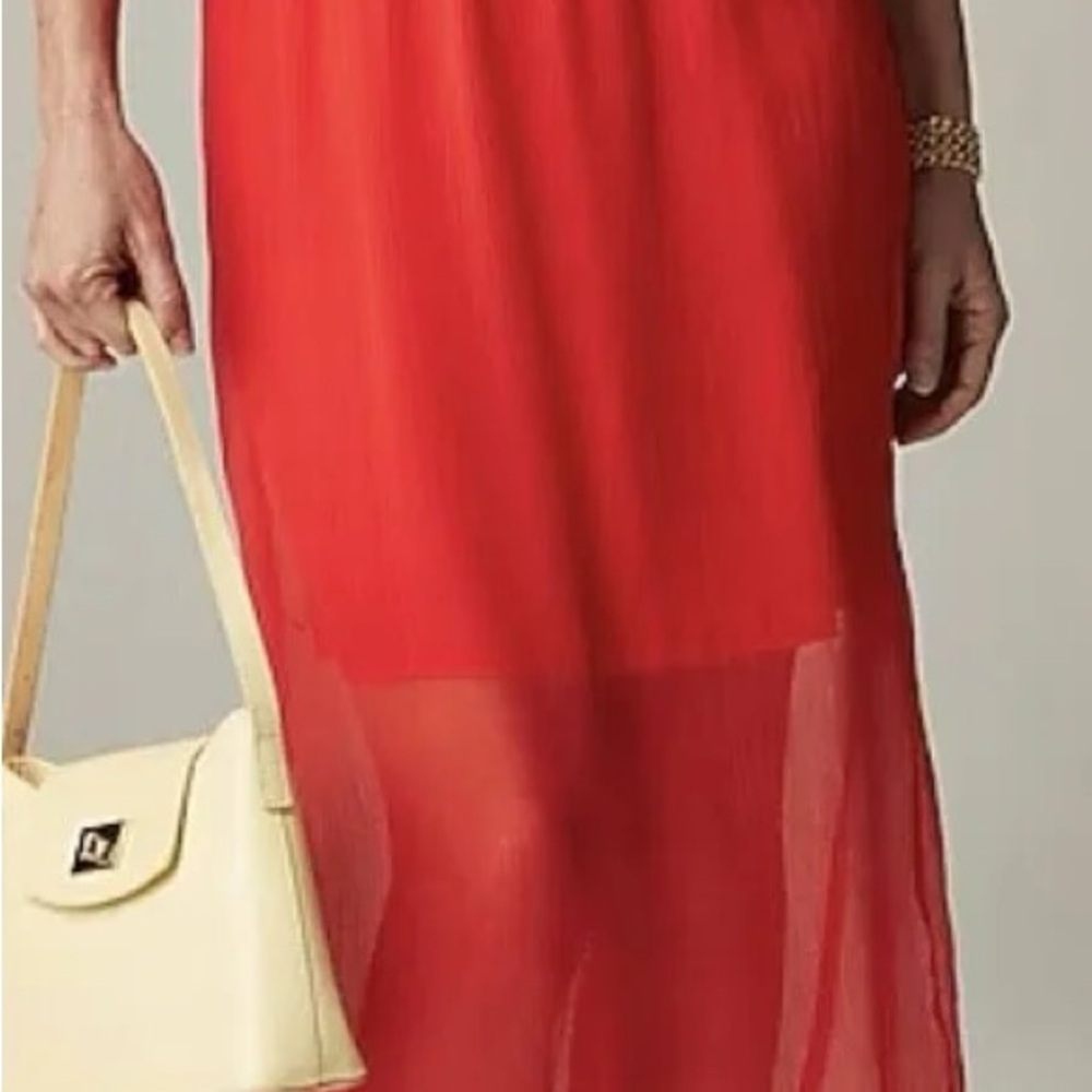 J Crew Skirt Gwyneth Layered Slip Skirt Red Crinkle Chiffon Size XS Midi